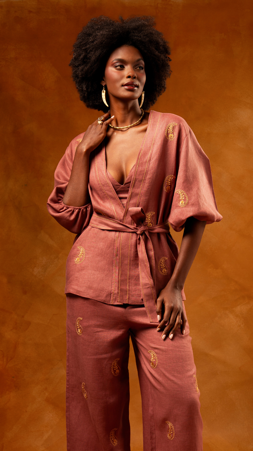 Kimono Bordado Izmir Marsala